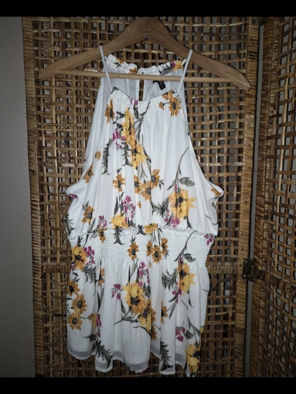 White Floral Top with Yellow & Pink Blooms